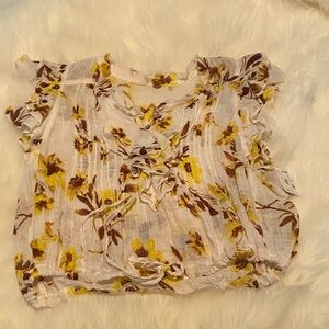 Free People Yellow and Brown Floral Blouse